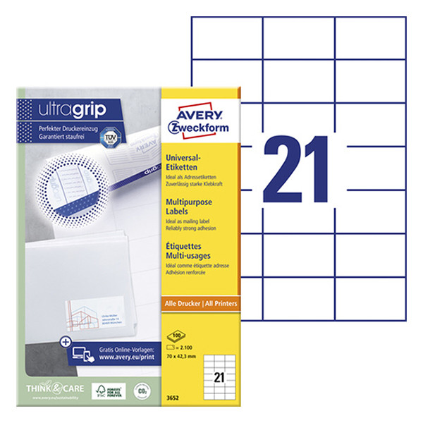 Avery Etiketter | 70 x 42,3mm | Avery 3652 | 2.100st 3652 212046 - 1