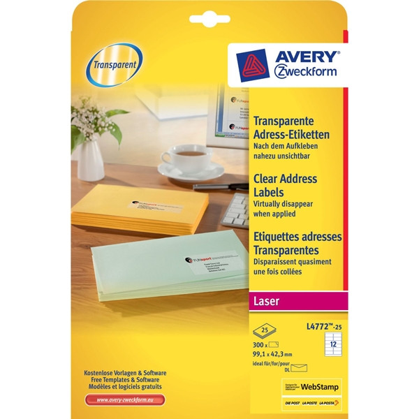 Avery Etiketter | 99,1 x 42,3mm | transparent | Avery L4772-25 | 300st L4772-25 212554 - 1