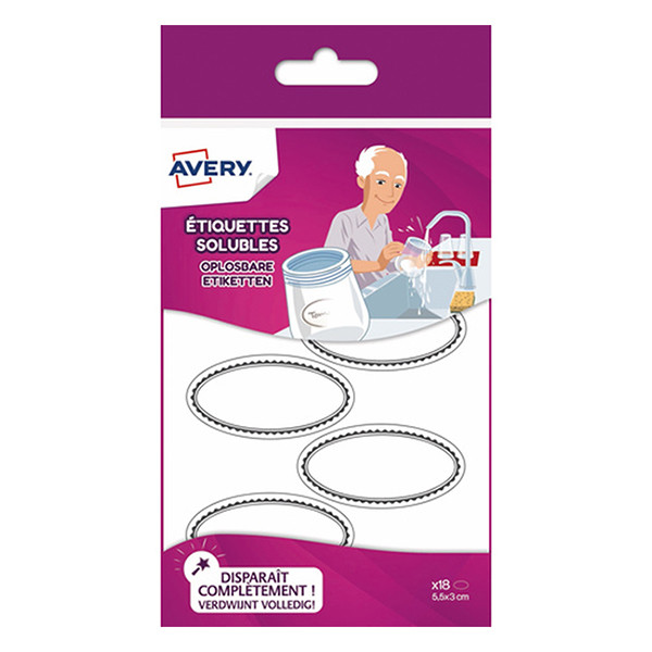 Avery Etiketter vattenlösliga | 55 x 30mm | Avery SOLUB18 | 18st SOLUB18 212697 - 1