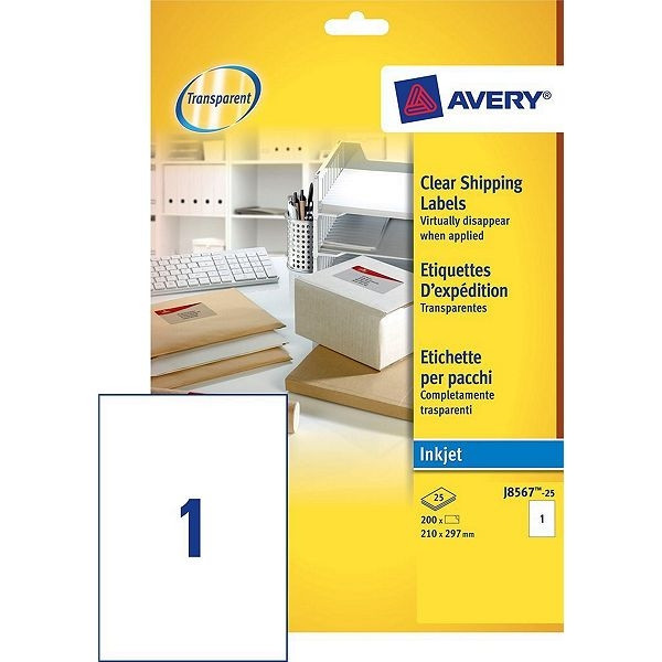 Avery Fraktetiketter | 210 x 297mm | transparent | Avery J8567-25 | 25st J8567-25 212624 - 1