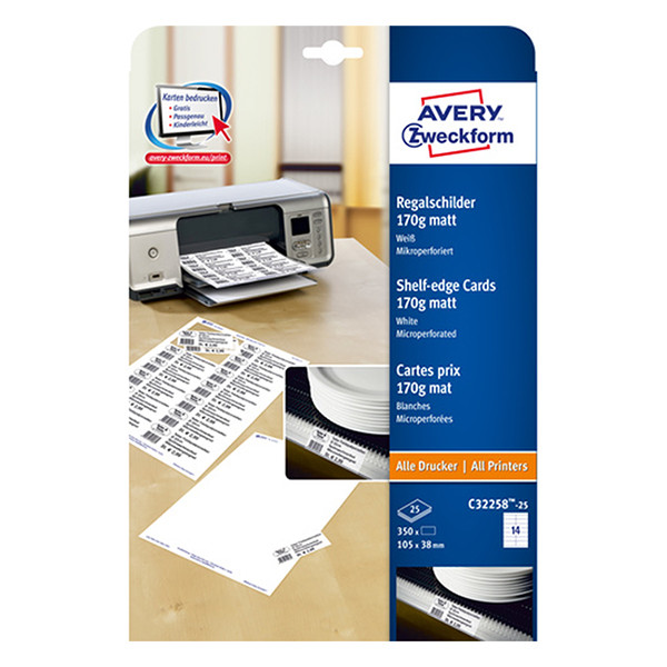 Avery Hyllkort | 38 x 105mm | vit | Avery C32258-25 | 350st C32258-25 212795 - 1