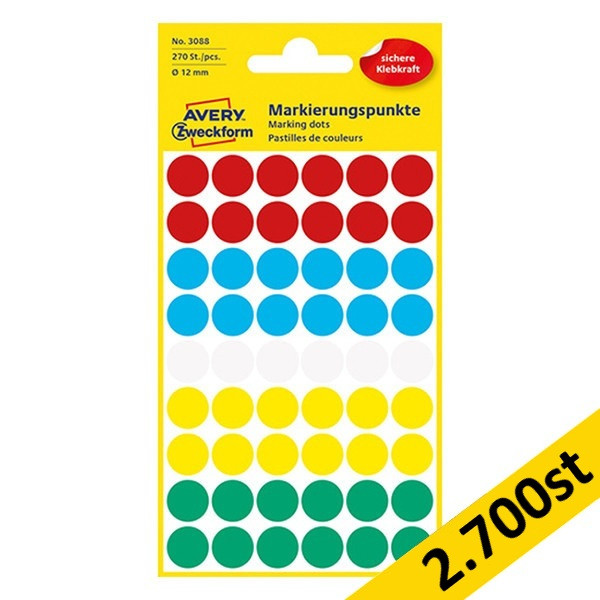 Markeringspunkter Ø12mm blandade färger | Avery 3088 | 2.700st 212941 - 1