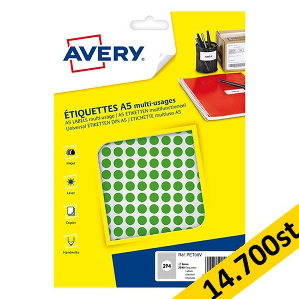 Markeringspunkter Ø8mm grön | Avery PET08V | 14.700st 212926 - 1