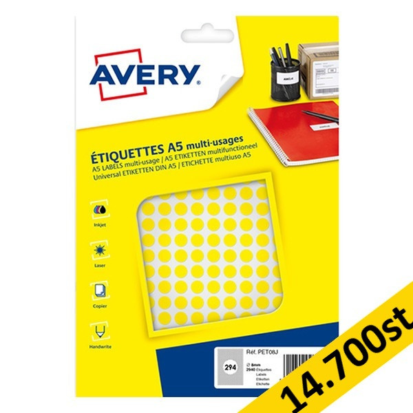 Markeringspunkter Ø8mm gul | Avery PET08J | 14.700st 212930 - 1