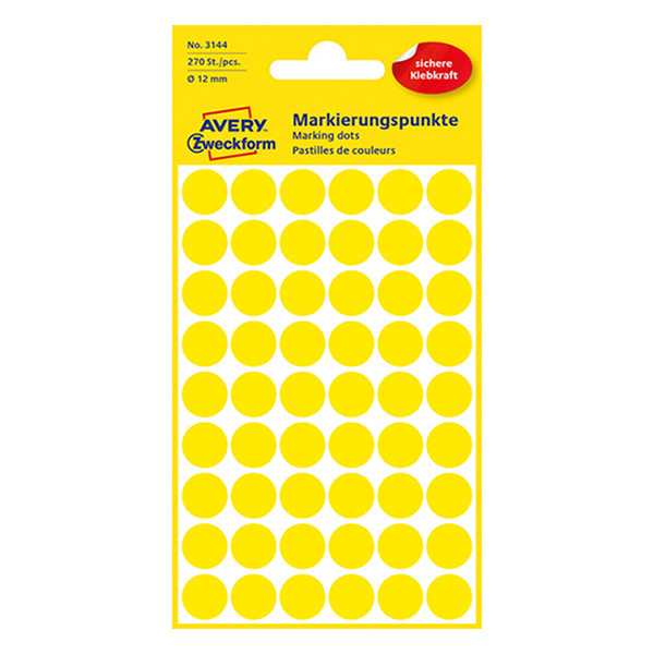Avery Markeringspunkter 12mm Ø | gul | Avery 3144 | 270st 3144 212348 - 1