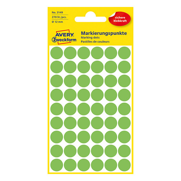 Avery Markeringspunkter 12mm Ø | ljusgrön | Avery 3149 | 270st 3149 212356 - 1