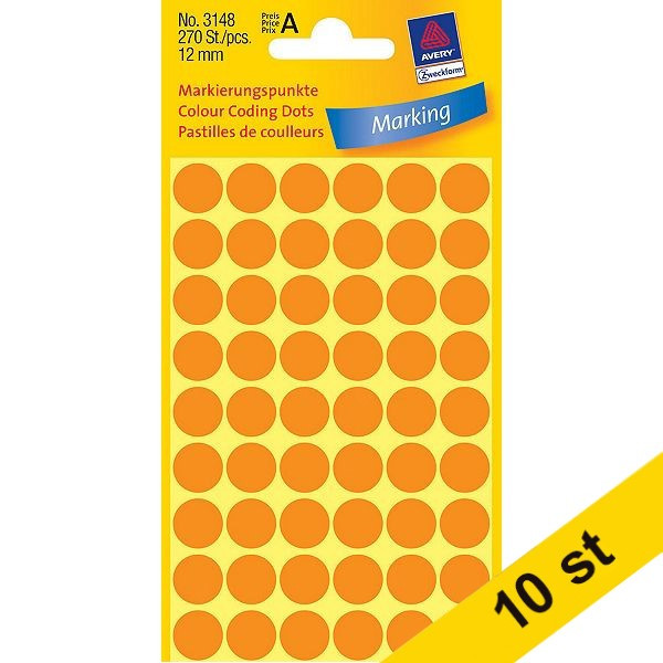 Avery Markeringspunkter 12mm Ø | ljusorange | Avery 3148 | 270st x10  212939 - 1