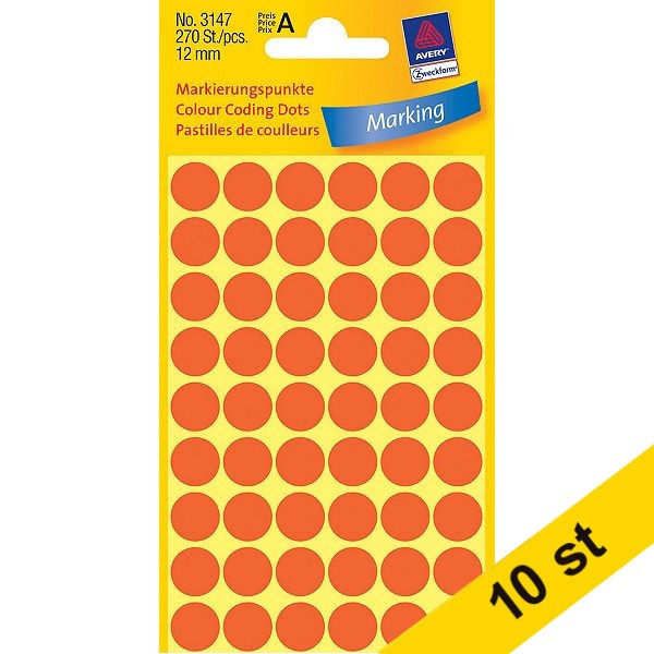 Avery Markeringspunkter 12mm Ø | ljusröd | Avery 3147 | 270st x10  212938 - 1