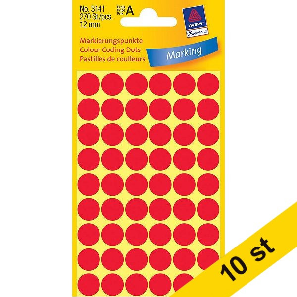 Avery Markeringspunkter 12mm Ø | röd | Avery 3141 | 270st x10  212933 - 1
