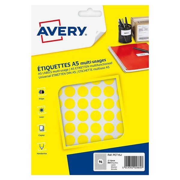 Avery Markeringspunkter 15mm Ø | gul | Avery PET15J | 960st AV-PET15J 212715 - 1