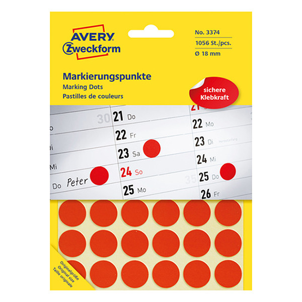 Avery Markeringspunkter 18mm Ø | röd | Avery 3374 | 1.056st 3374 212364 - 1