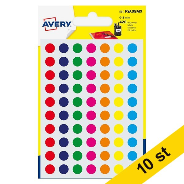 Avery Markeringspunkter 8mm Ø | blandade färger | Avery PSA08MX | 420st x10  212914 - 1
