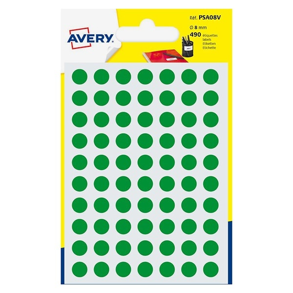 Avery Markeringspunkter 8mm Ø | grön | Avery PSA08V | 490st AV-PSA08V 212713 - 1