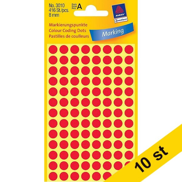 Avery Markeringspunkter 8mm Ø | röd | Avery 3010 | 416st x10  212917 - 1