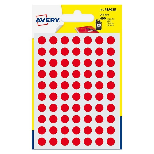 Avery Markeringspunkter 8mm Ø | röd | Avery PSA08R | 490st AV-PSA08R 212712 - 1