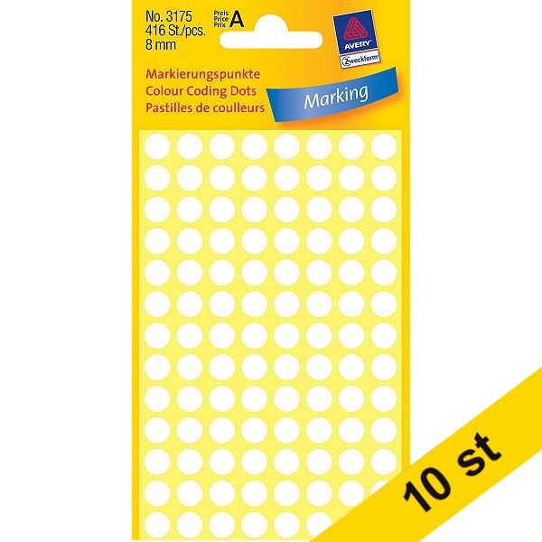 Avery Markeringspunkter 8mm Ø | vit | Avery 3175 | 416st  x10  212931 - 1