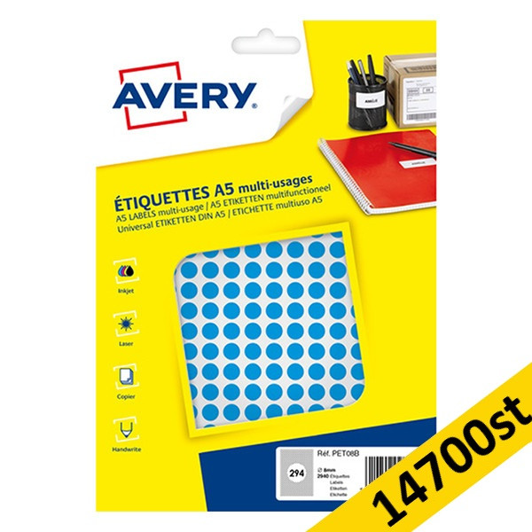 Markeringspunkter 8mm Ø blå | Avery PET08B | 14.700st 212923 - 1