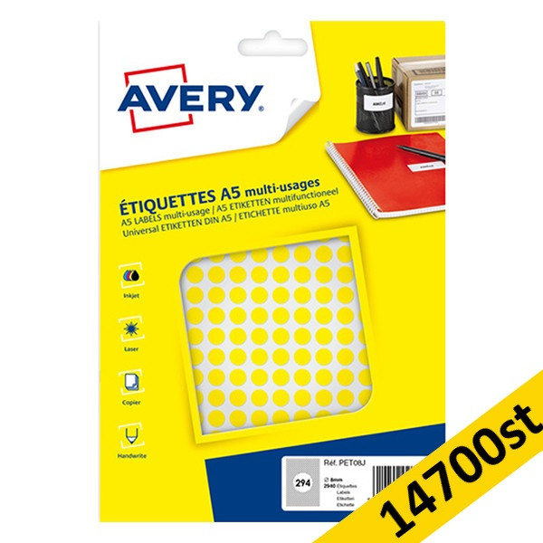 Markeringspunkter 8mm Ø gul | Avery PET08J | 14.700st 212930 - 1