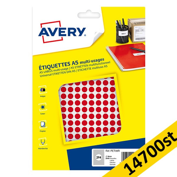 Markeringspunkter 8mm Ø röd | Avery PET08R | 14.700st 212919 - 1