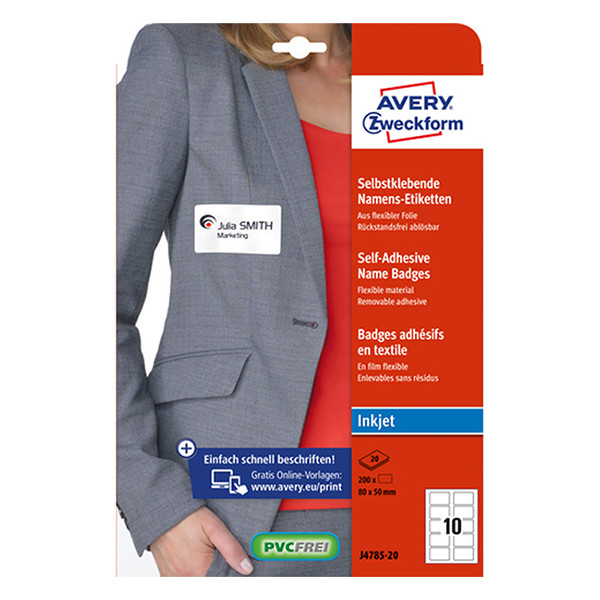 Avery Namnskyltsetiketter | 80 x 50mm | vit | ​​​​​​​Avery J4785-20 | 200st AV-J4785-20 212686 - 1