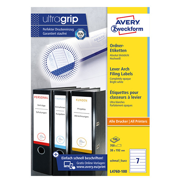 Avery Pärmetiketter självhäftande 192 x 38mm | Avery L4760-100 | vit | 700st L4760-100 212516 - 1