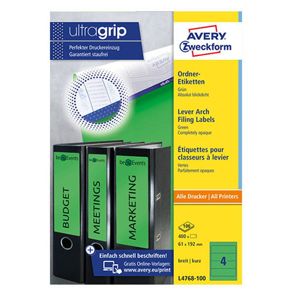 Avery Pärmetiketter självhäftande 192 x 61mm | Avery L4768-100 | grön | 400st L4768-100 212120 - 1