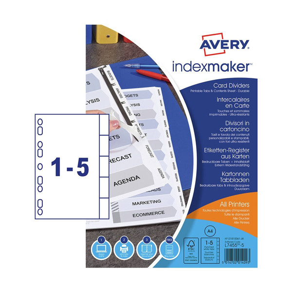 Avery Pärmregister utskrivbara A4  | Avery IndexMaker L7410-5M | 9 hål | 5st 01810061 212821 - 1