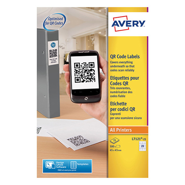 Avery QR-etiketter | 45 x 45mm | Avery L7121-25 | 500st L7121-25 212498 - 1