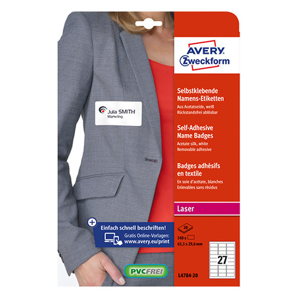 Avery Textiletiketter | 63,5 x 29,6mm | vit | Avery L4784-20 | 540st L4784-20 212596 - 1