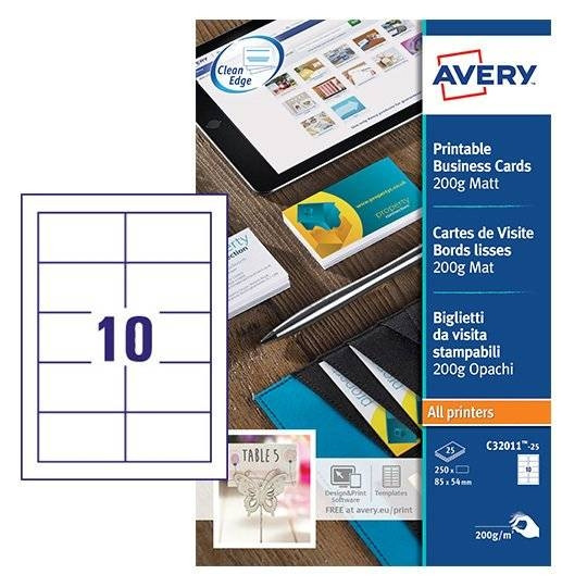 Avery Visitkort | 85 x 54mm | vit matt | Avery C32011-10 | 100st C32011-10 212781 - 1