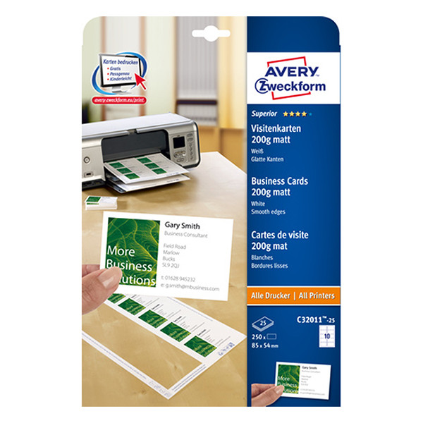 Avery Visitkort | 85 x 54mm | vit matt | Avery C32011-25 | 250st C32011-25 212782 - 1