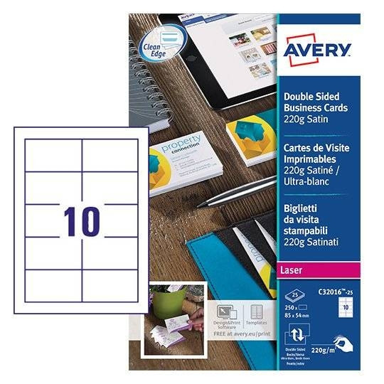 Avery Visitkort | 85 x 54mm | vit satin | Avery C32016-10 | 100st C32016-10 212783 - 1