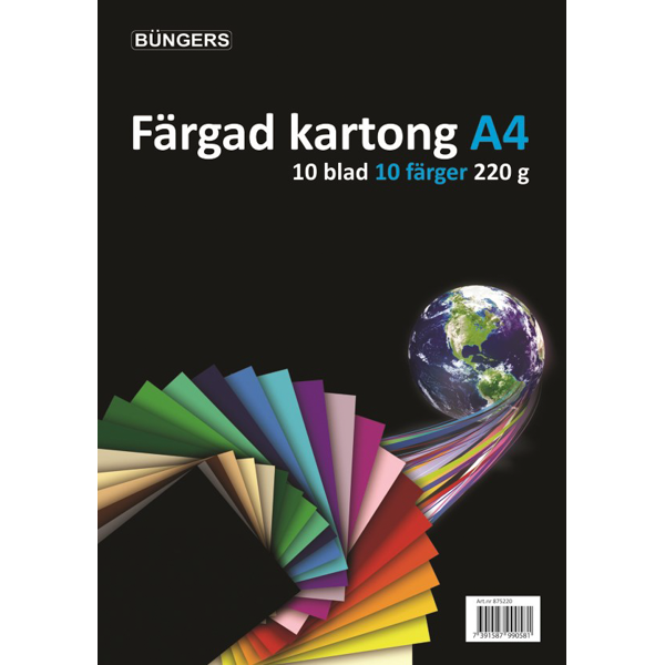 Büngers Färgat Papper 220g A4 sorterat | 10 ark 875220 361654 - 1