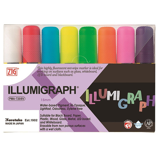 Blackboardpenna  15.0mm | ZIG Illumigraph PMA-720 B&B | sorterade färger | 8st PMA-720/8VAA 360452 - 1