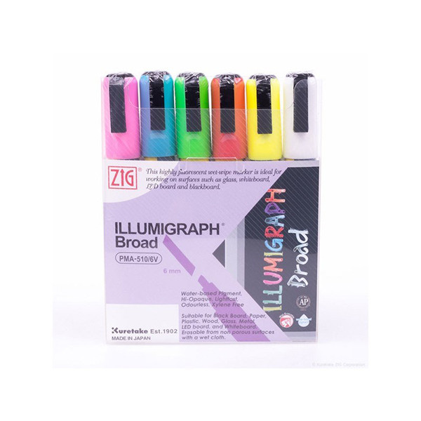 Blackboardpenna 6.0mm | ZIG Illumigraph PMA-510 B | sorterade färger | 6st PMA-510/V6 360450 - 1