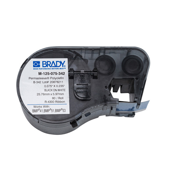 Brady M-125-075-342 värmekrympslang | svart text - vit tejp | 19.05mm x 6mm (original) M-125-075-342 147004 - 1