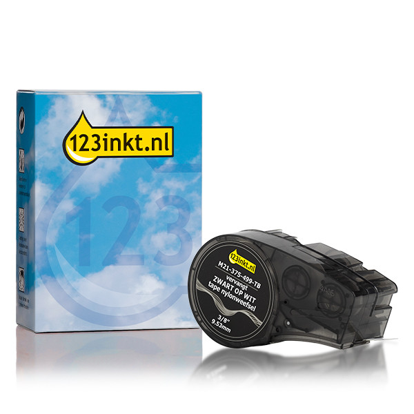 Brady M21-375-499-TB nylontejp | svart text - vit tejp | 9,53mm x 4,90m (varumärket 123ink) 147181 Brady M21-375-499-TB nylontejp | svart text - vit tejp | 9,53mm x 4,90m (varumärket 123ink) 147181 - 1