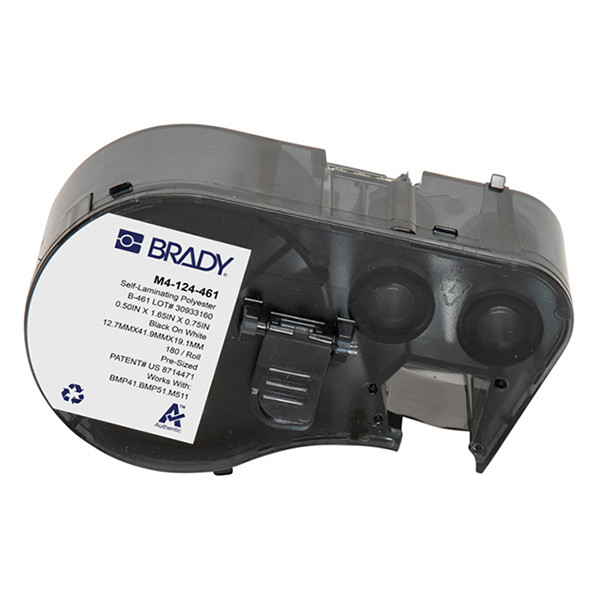 Brady M4-124-461 laminerad polyestertejp | svart text - vit tejp | 12,7mm x 41,91mm x 19,05mm (original) M4-124-461 148142 - 1
