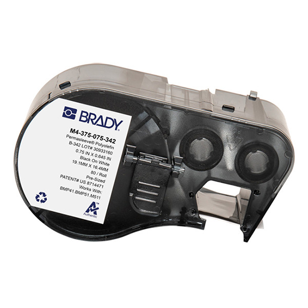 Brady M4-375-075-342 värmekrympslang | svart text - vit tejp | 19,05mm x 16,40mm (original) M4-375-075-342 148326 - 1