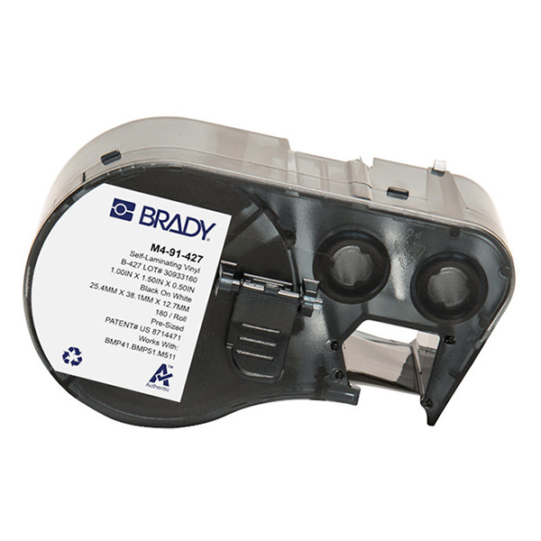 Brady M4-91-427 laminerad vinyltejp | svart text - vit tejp | 25,4mm x 38,1mm x 12,7mm (original) M4-91-427 148124 - 1