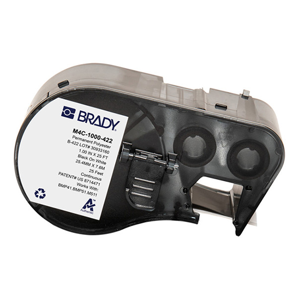 Brady M4C-1000-422 permanent polyestertejp | svart text - vit tejp | 25,4mm x 7,62m (original) M4C-1000-422 148240 - 1