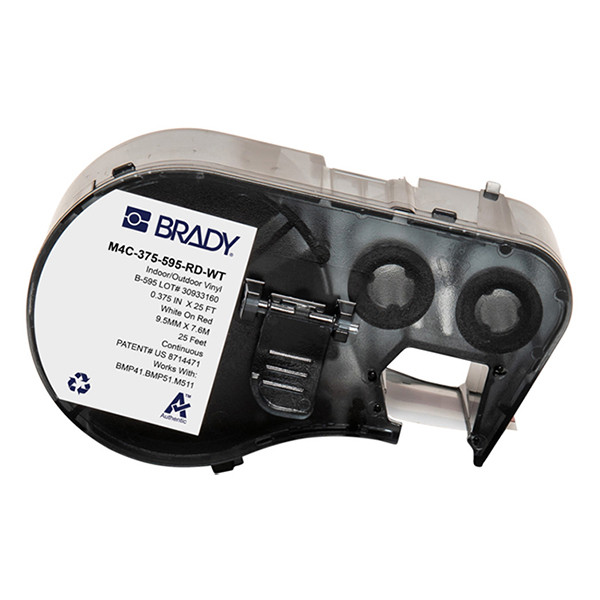 Brady M4C-375-595-RD-WT vinyltejp | vit text - röd tejp | 9,53mm x 7,62m (original) M4C-375-595-RD-WT 147946 - 1