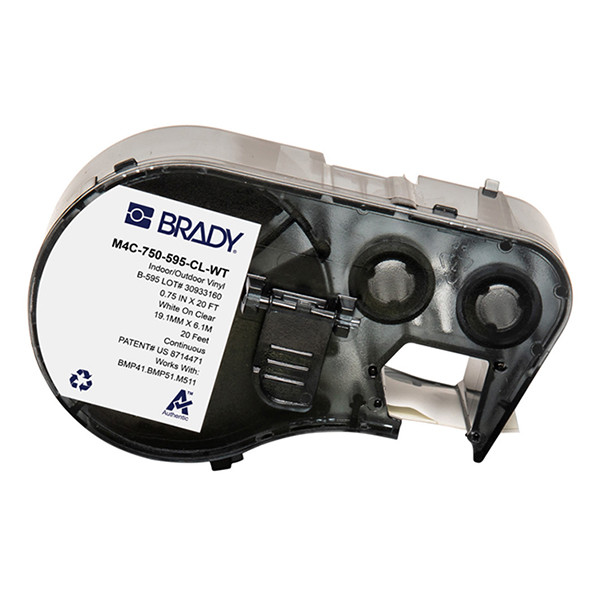 Brady M4C-750-595-CL-WT vinyltejp | vit text - transparent tejp | 19,05mm x 6,10m (original) M4C-750-595-CL-WT 147943 - 1