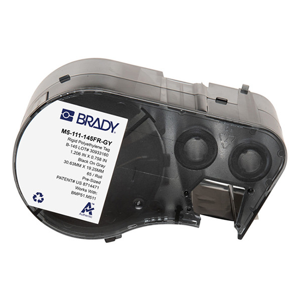 Brady M5-111-145FR-GY polyetentejp | svart text - grå tejp | 19,05mm x 30,63mm (original) M5-111-145FR-GY 148394 - 1