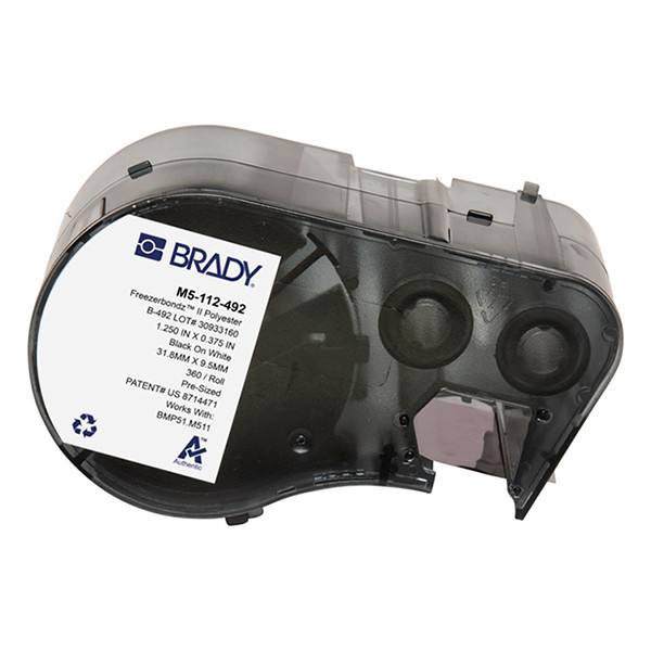 Brady M5-112-492 polyestertejp | svart text - vit tejp | 9,53mm x 31,75mm (original) M5-112-492 148340 - 1