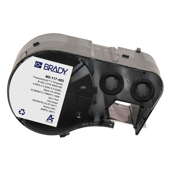 Brady M5-117-492 polyestejp | svart text - vit tejp | 12,7mm x 25,4mm (original) M5-117-492 148308 - 1