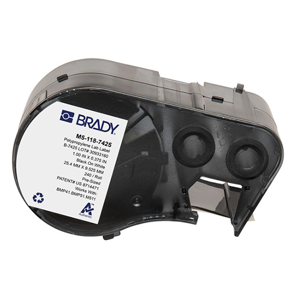 Brady M5-118-7425 polypropentejp | svart text - vit tejp | 9,53mm x 25,4mm (original) M5-118-7425 148388 - 1
