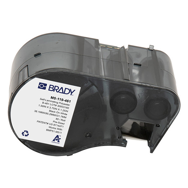 Brady M5-119-461 laminerad polyestertejp | svart text - vit tejp | 38,1mm x 95,25mm x 31,75mm (original) M5-119-461 148144 - 1