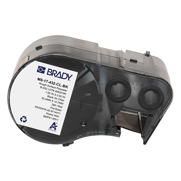 Brady M5-17-432-CL-BK polyestertejp | svart text - transparent tejp | 12,7mm x 25,4mm (original) M5-17-432-CL-BK 148408 - 1