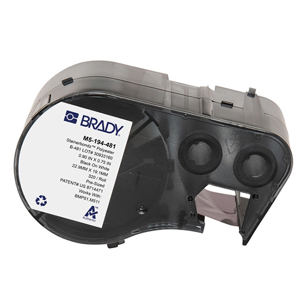 Brady M5-194-481 polyestertejp | svart text - vit tejp | 19,05mm x 22,86mm (original) M5-194-481 148278 - 1